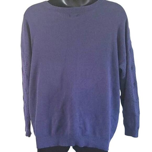 EVRI Women’s Wavy Pointelle Knit V-Neck Sweater - Navy Blue, Size 2X - NWOT - Picture 3 of 6